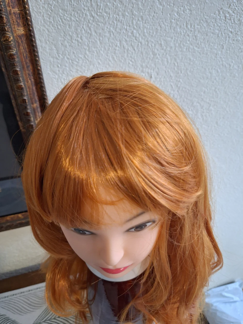 Red-Orange Long Wavy Women's Wig with Bangs